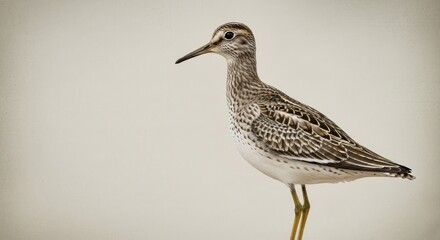 Obraz premium A Upland Sandpiper bird perched on a light-colored background.