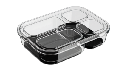 Modern transparent bento box design for healthy meal prep and on-the-go convenience, perfect for stylish, organized eating isolated on white or transparent png.
