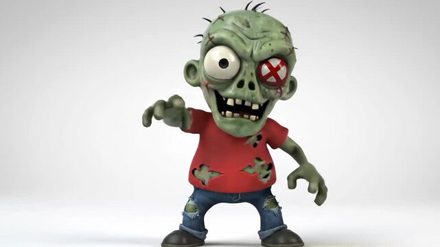 Cartoon Zombie Strides Forward  Fun with Scary Character isolated.