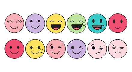 Collection of Cute Round Emoticons with Various Facial Expressions