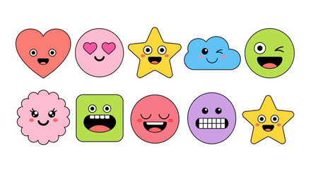 Set of Funny Cartoon Emoticons with Different Colors and Shapes