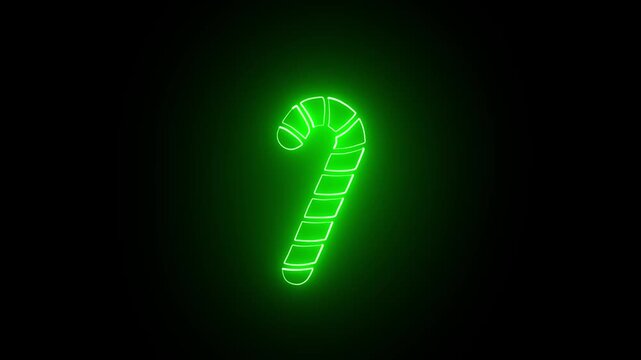 Stick lollipop Candy cane Christmas icon neon effect on black background .HD video 