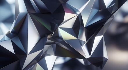 Obraz premium Faceted Metallic Crystal Shapes with Reflective Surfaces and Abstract Texture