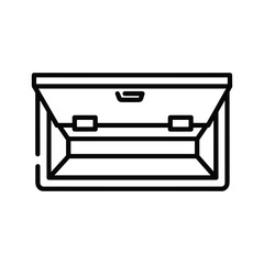 Outline icon of an open briefcase or trunk with a handle