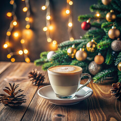 Obraz premium Morning Cappuccino with Christmas Decor