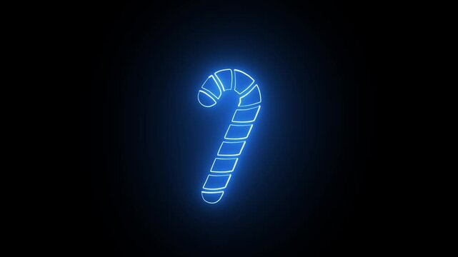 Stick lollipop Candy cane Christmas icon neon effect on black background .HD video 