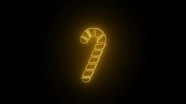Stick lollipop Candy cane Christmas icon neon effect on black background .HD video 