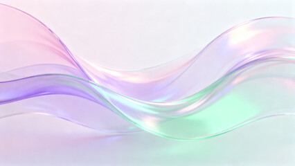 Dreamlike abstract wallpaper featuring soft, flowing waves and smooth translucent layers with a glowing iridescent pastel gradient of pink, lavender, and green.