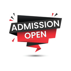 Admission Open red and black origami style banner or speech bubble.