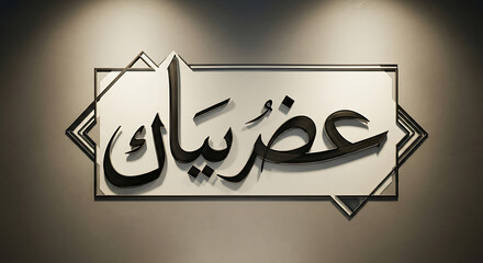 Eid mubarak islamic greeting calligraphy text background in black and white design vector illustration for muslim festive celebration