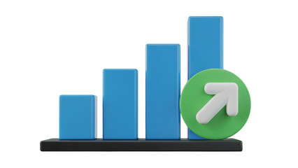 Dynamic bar chart showcases impressive growth with a vibrant upward arrow icon symbolizing success and progress isolated on white or transparent png.