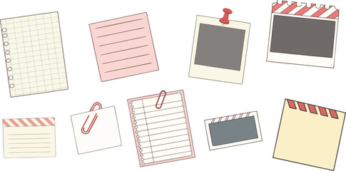 Sticky Note Paper Line Icons Vector Set &ndash; Memo Sheet  Scrap Stationery Colorful Pin Clip Reminder Notepad  Office Tape Push Outline Icon Pack UI Web App