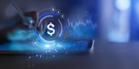 Digital Finance and Currency Exchange Innovation on Tablet Interface.