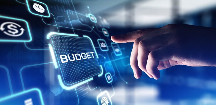 Budget Planning and Financial Allocation, projection on a virtual screen, Business and Technology Concept.