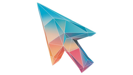 Modern geometric cursor pointer design with vibrant gradient colors, symbolizing digital selection and innovation in technology isolated on white or transparent png.