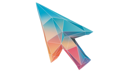 Modern geometric cursor pointer design with vibrant gradient colors, symbolizing digital selection and innovation in technology isolated on white or transparent png.