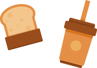 Cute coffee cup and toasted bread breakfast