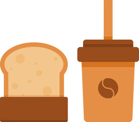 Cute coffee cup and toasted bread breakfast