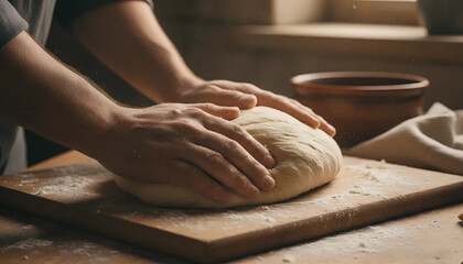 Hands Kneading Bread Dough | Artisanal Baking Process | Homestyle Kitchen Craft