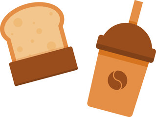 Cute coffee cup and toasted bread breakfast