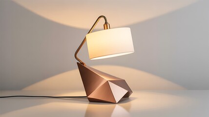 Modern geometric table lamp with sleek metal base and white shade photo