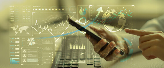 Interactive Global Financial Data Analysis Interface with Graph Trends on Touchscreen.