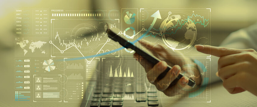 Interactive Global Financial Data Analysis Interface with Graph Trends on Touchscreen.