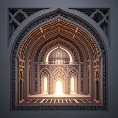 Intricate Islamic Archway with Detailed Geometric Patterns and Domed Structure Symbolizing Spirituality and Architectural Grandeur