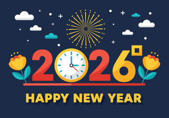 Fototapeta premium Happy new year celebration art illustration design vector decoration