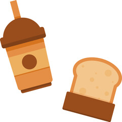 Cute coffee cup and toasted bread breakfast