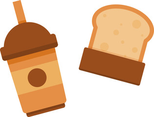 Cute coffee cup and toasted bread breakfast