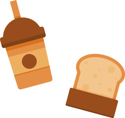 Cute coffee cup and toasted bread breakfast