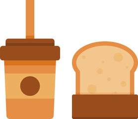 Cute coffee cup and toasted bread breakfast