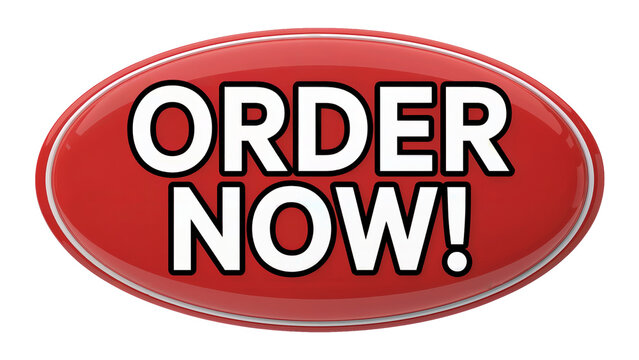 Urgent call to action button, dynamic red ORDER NOW! graphic to drive immediate sales and boost conversions for your business promotions isolated on white or transparent png.