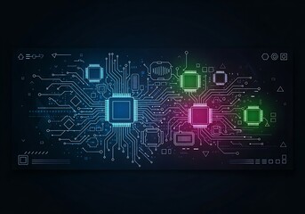 Futuristic Circuit Board Design with Glowing Components for High-Tech Applications.