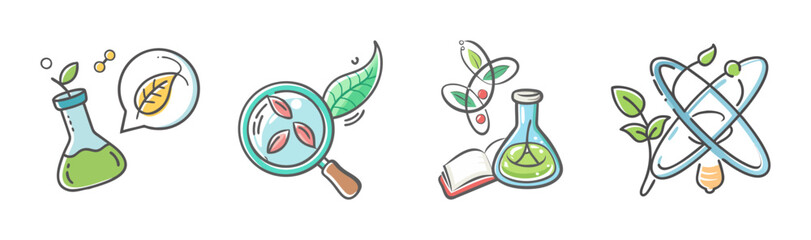 Biological research and natural science innovation concept icon set