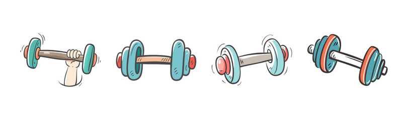 Hand-drawn cartoon dumbbells for exercise, fitness, and gym concepts
