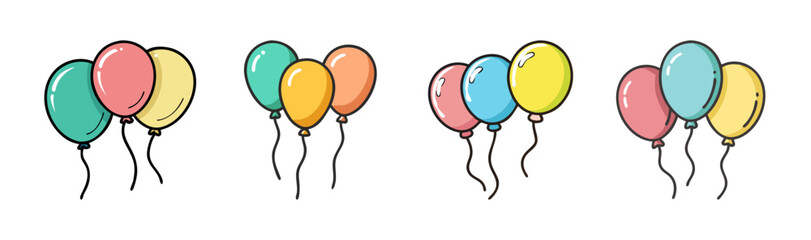 Set of vibrant cartoon balloons in groups, perfect for party design