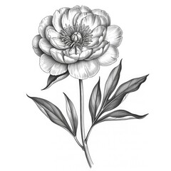 Monochrome line drawing of a single marigold flower and stem.
