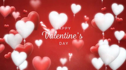 Happy valentines day greeting with floating red and white hearts on a red background - Powered by Adobe