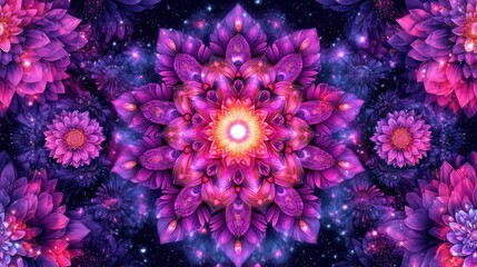 Abstract floral mandala in deep purple, pink