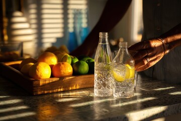 Clearing bottles, setting citrus water, embracing Dry January