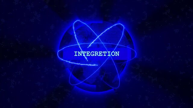 Futuristic Digital Network Sphere Animation &ndash; Technology, Business, and Integration Concept &ndash; Glowing Blue Abstract Globe with Neon Energy Lines. 4k video motion graphic animation and background.