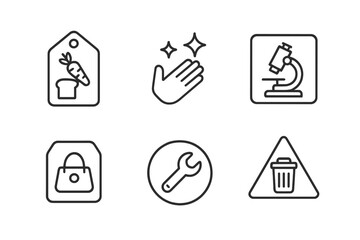 Zero-Gravity Label Icons. Line style icons of Storage Label Icons in Zero-Gravity: food label tag, hygiene label symbol, research