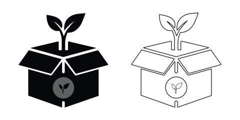 Eco Packaging Icon Sustainable Box with Plant Symbol