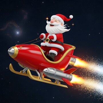 Santa claus flying rocket sleigh night