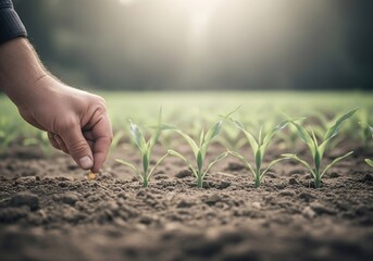 Hand Planting Seedlings in Fertile Soil for Growth.