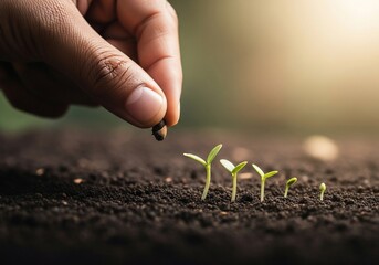 Hand Planting Seedlings in Soil - Nurturing Growth and New Beginnings.