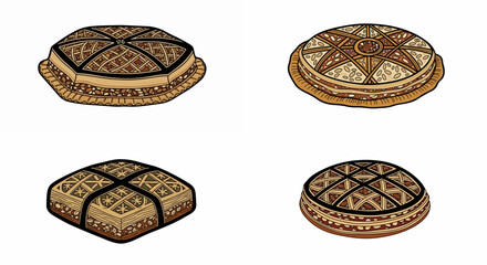 Traditional patterned cushions and mats with transparent background