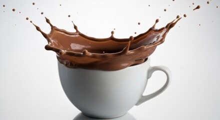 A splash of dark chocolate in a white mug